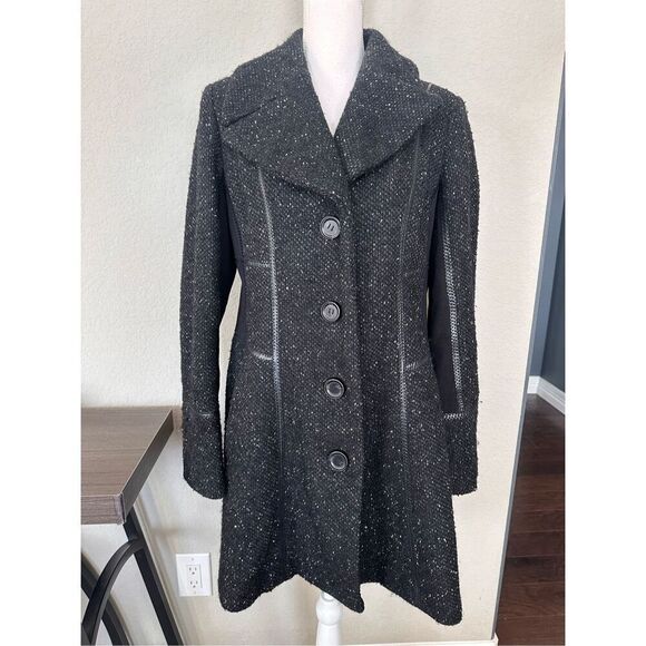 Jessica Simpson Wool Tweed Jacket Peacoat Leather Trim xl - Picture 1 of 9